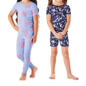 Members Mark Girls Organic Cotton Pajamas 4-Piece Blue Multi Size 4T